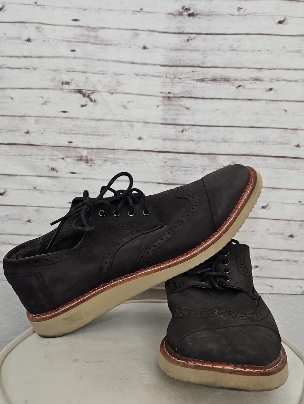 Toms Dark Brown Wingtip Derby Shoes with Cream Sole